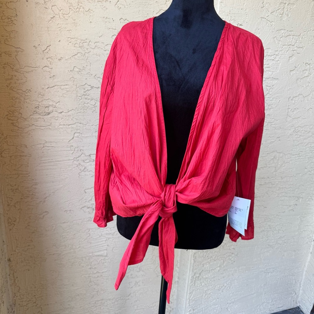 Phool Red Front Tie Knot Top Sz 1X 3/4 Sleeve Cotton